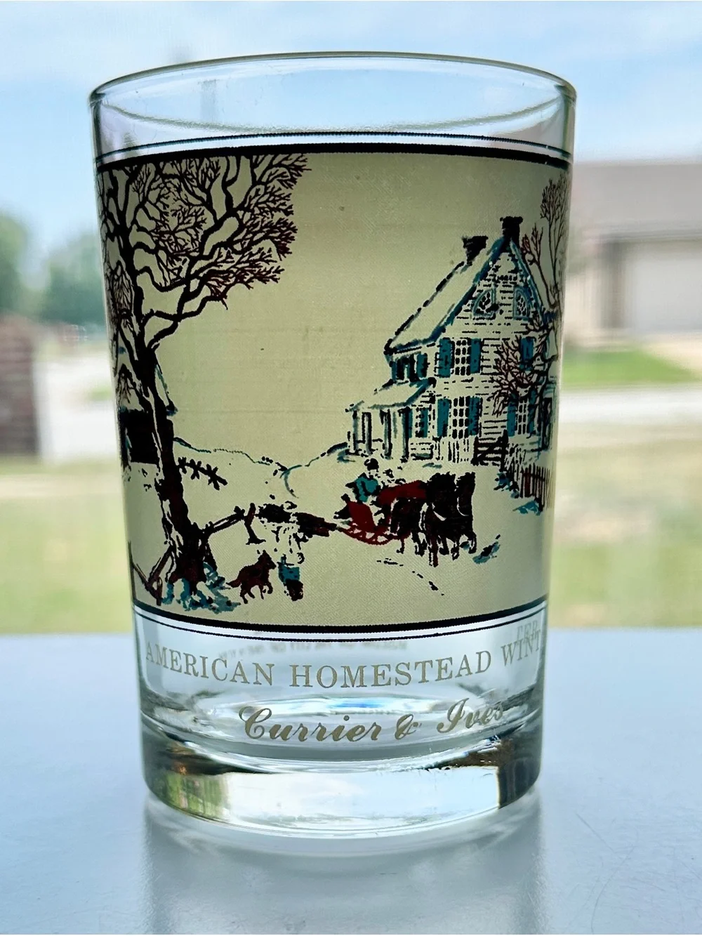 Vintage Currier and Ives American Homestead Winter  Tumbler Glass 1981